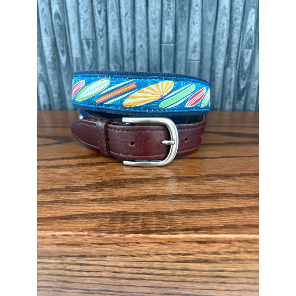 The Belted Cow Co Mens Surfboard Ribbon Belt Blue Leather Made in Maine Size 34